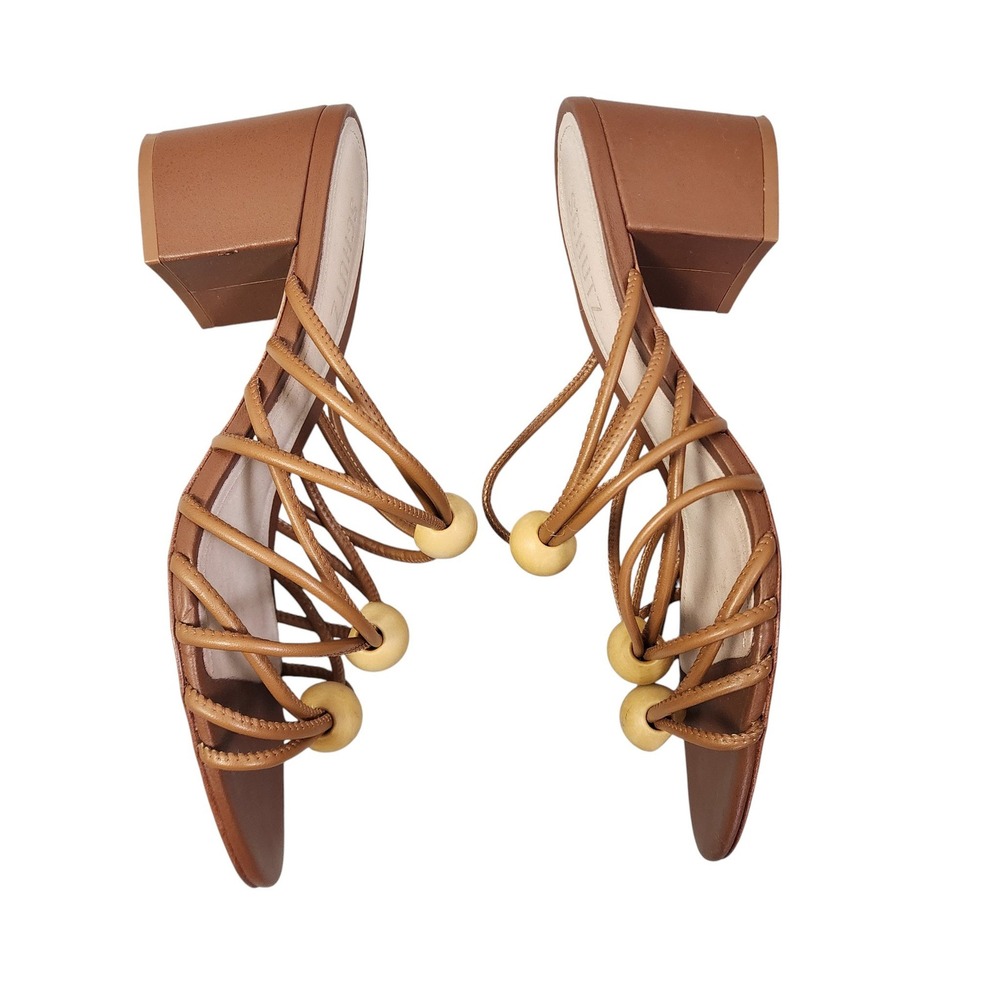 Schutz Womens Roanna Strappy Wood-Bead Slide Sandals Brown‎ Block Heel - Picture 4 of 11